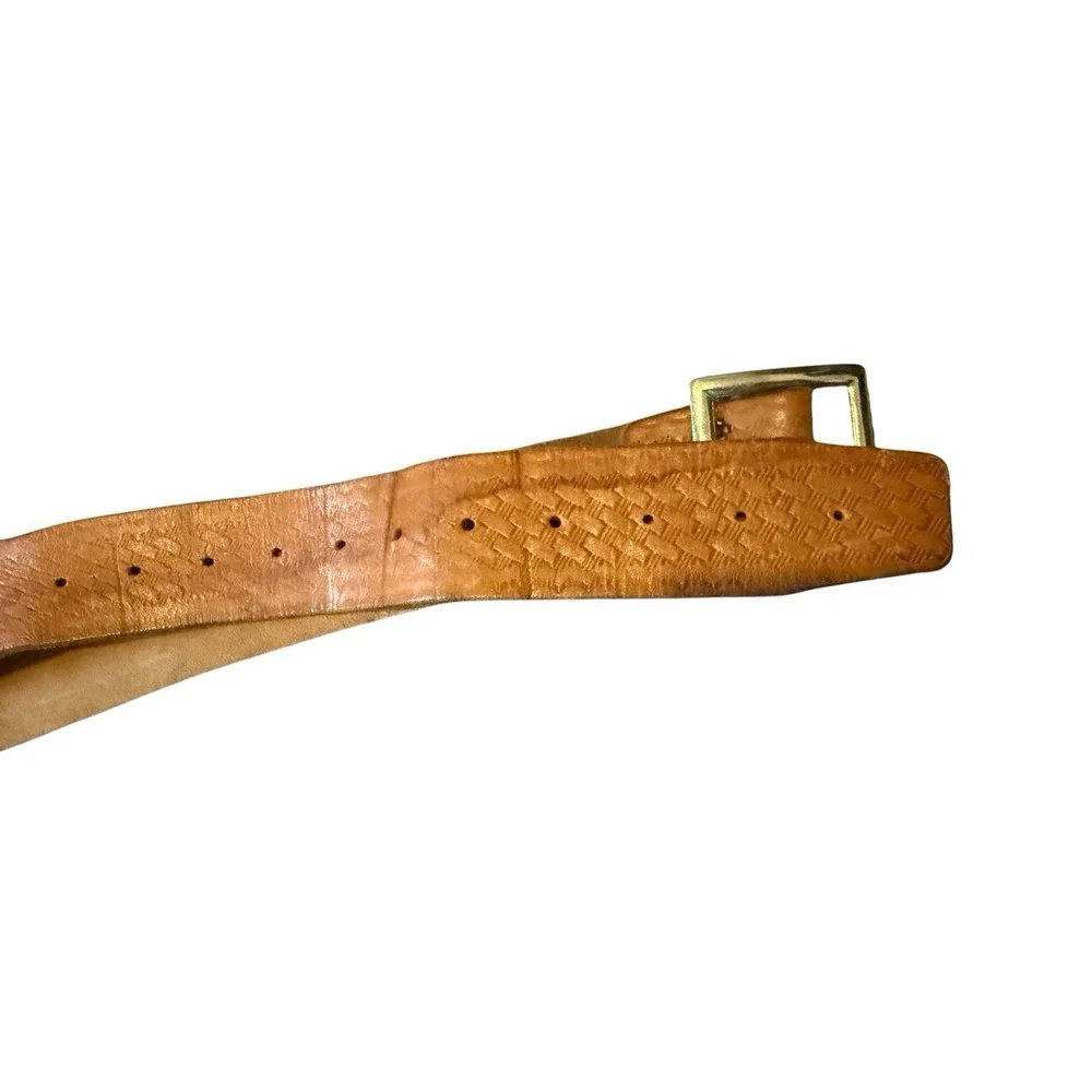Vintage Leather Work Belt Made in USA Leather Basketweave Brown 50